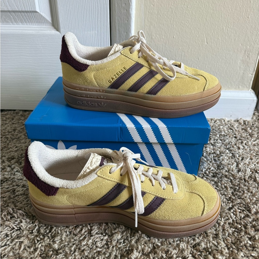 Adidas Gazelle Yellow Maroon Sneakers